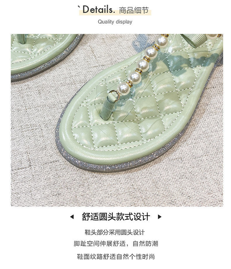 Dép sandal nữ quai ngang đính ngọc trai và đá lấp lánh, đế bệt mũi tròn — Màu mơ, Màu đen chi tiết 6