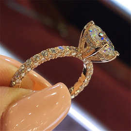 wish热卖闪钻圆形公主戒指 欧美时尚女订婚求婚钻石戒指戒指、指
