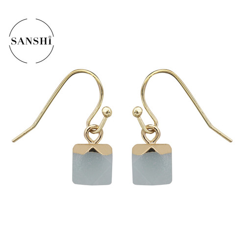 Cross-border simple natural stone ultra-small earrings jade material gold-plated head cut square handmade earrings square ear hook accessories