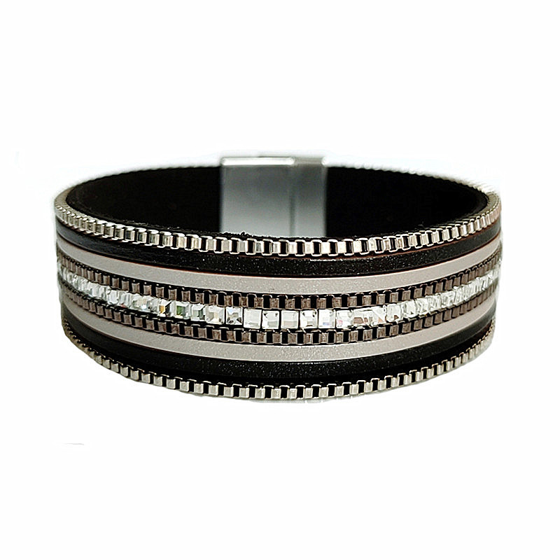 Bracelet En Alliage De Mode Simple Rétro Diamant Bracelet En Cuir Pu Bijoux En Gros Nihaojewelry display picture 4