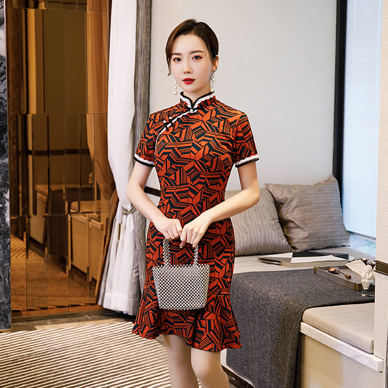 Chinese Dress Qipao for women Retro standing collar fishtail skirt cheongsam dress Qing Qipao dress