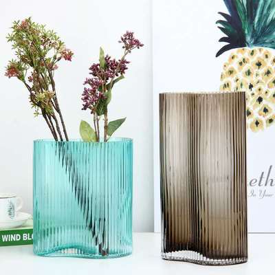 創意北歐腳印型透明玻璃花瓶 客廳擺件小清新水培富貴竹插花花瓶