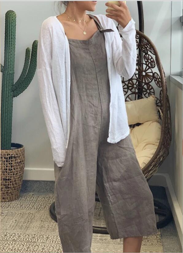 220g Weight Sleeveless Sleeve Length Calf-Length Pants Length Cotton Fabric Type Mid Waist Waist Line Casual Pants, Overalls Pants Type Street Occasion Loose Version Solid Color Pattern Summer, Spring Season Women'S Gender Casual Style Women'S Street Casual Solid Color Calf-Length Casual Pants Overalls