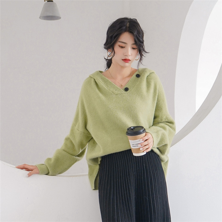 Real shot video Hooded sweater Autumn lady Easy Socket Sweater coat