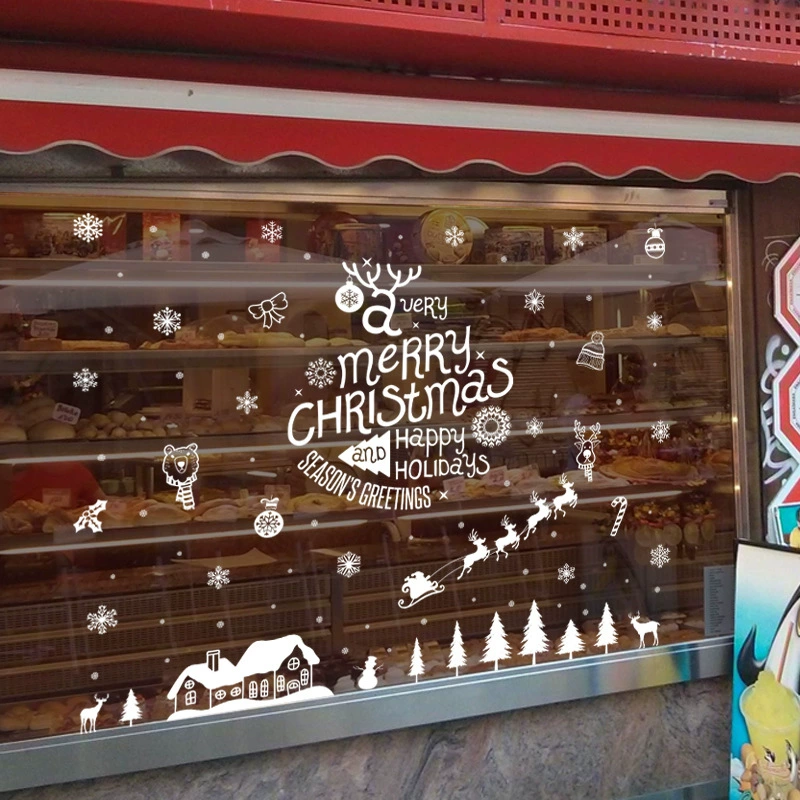 Рождественские наклейки хлеб магазин одежды украшение окна отель торговый центр пейзаж макет наклейки XL832 Рождество снег дом