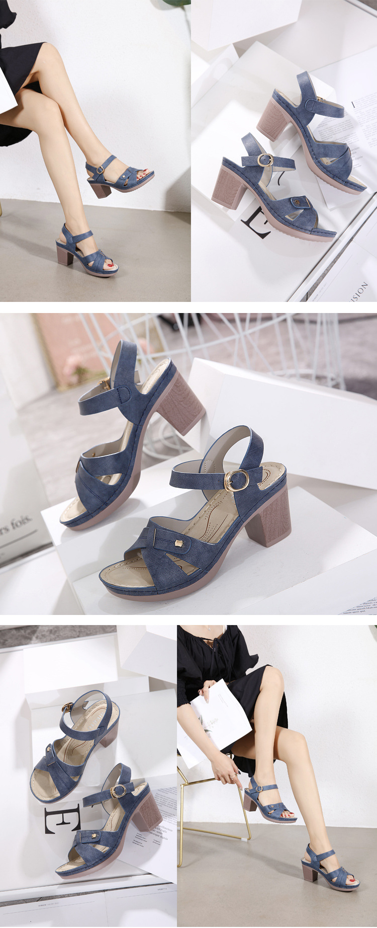 Summer New Women's High Heels Sandals Sexy Open Toe Thick Heels Waterproof Shoes Ankle Strap Fish Mouth Women Footwear q47