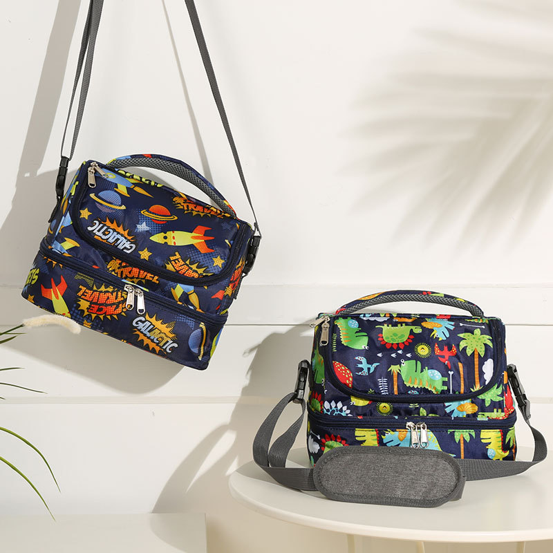Home & Garden New cartoon double layer lunch bag Manufacturers can Oxford cloth crossbody student lunch children's lunch box bag_voghion.com