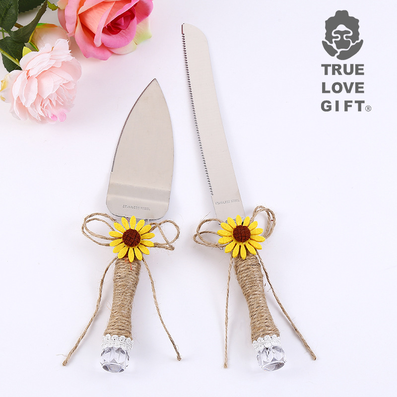 天然手工麻繩裝飾西式婚禮蛋糕刀鏟太陽花披薩刀廠家現貨烘焙用具
