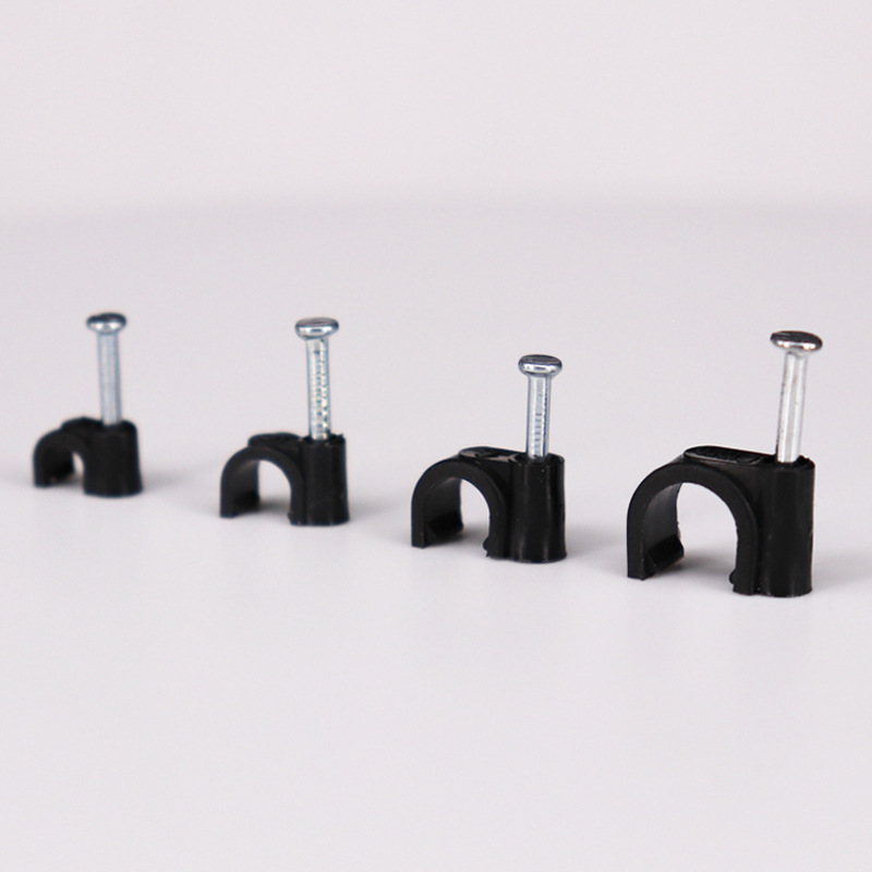 黑色圆形水泥钢钉线卡 网线线夹子PE料理线器 线路固定器走线线扣
