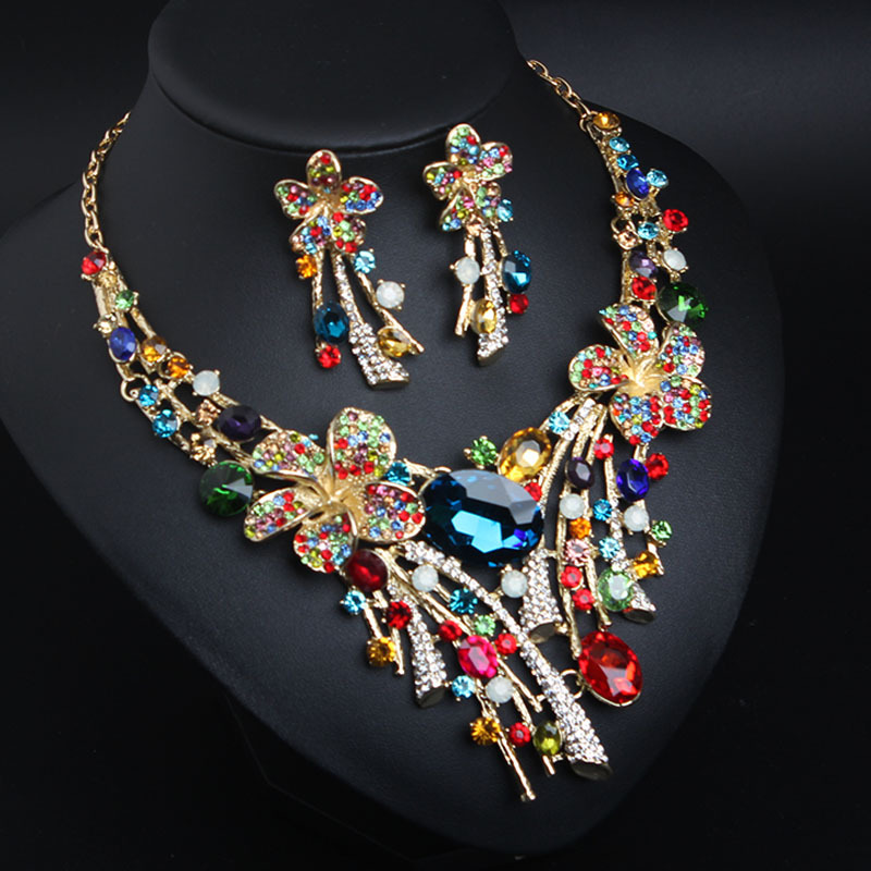 Stage, Street Occasion Alloy Material Classical Flower Artificial Gemstones Alloy Wholesale Necklace