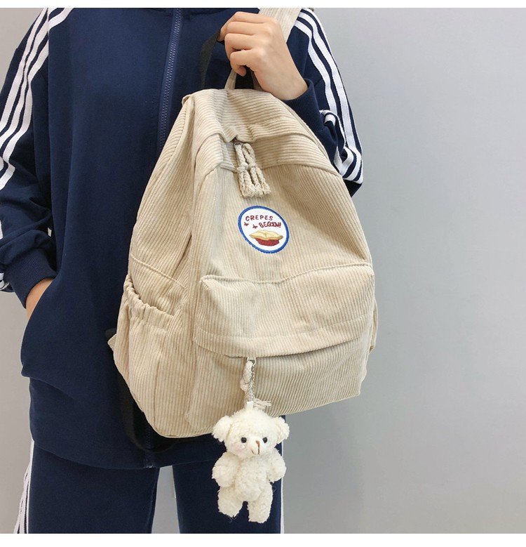 New Fashion Retro Casual Corduroy Student Backpack Cute Cute Bear Bear Campus Bag display picture 2