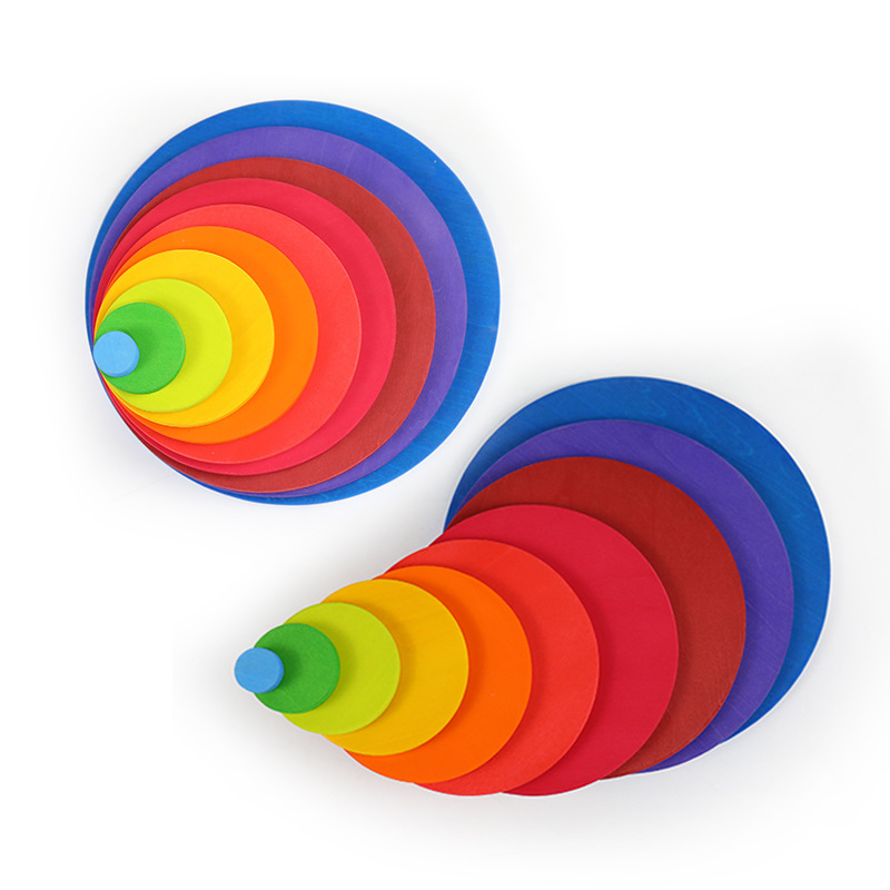 Anillo Arco Iris juguetes de madera regalo de cumpleaños para niños bloques de construcción bebé educación temprana nuevo juego de inteligencia juguetes de educación temprana