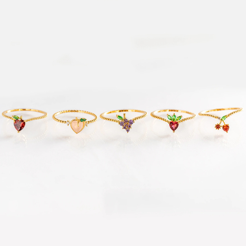 Wholesale Jewelry Color Zirconium Cherry Peach Tropical Fruit Rings display picture 8