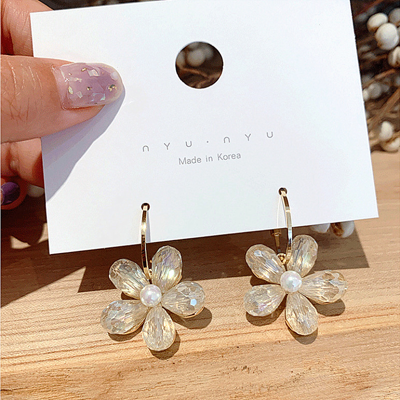 Korea Fashion Crystal Flower Girly Fashion Simple Wild Earrings Wholesale display picture 5