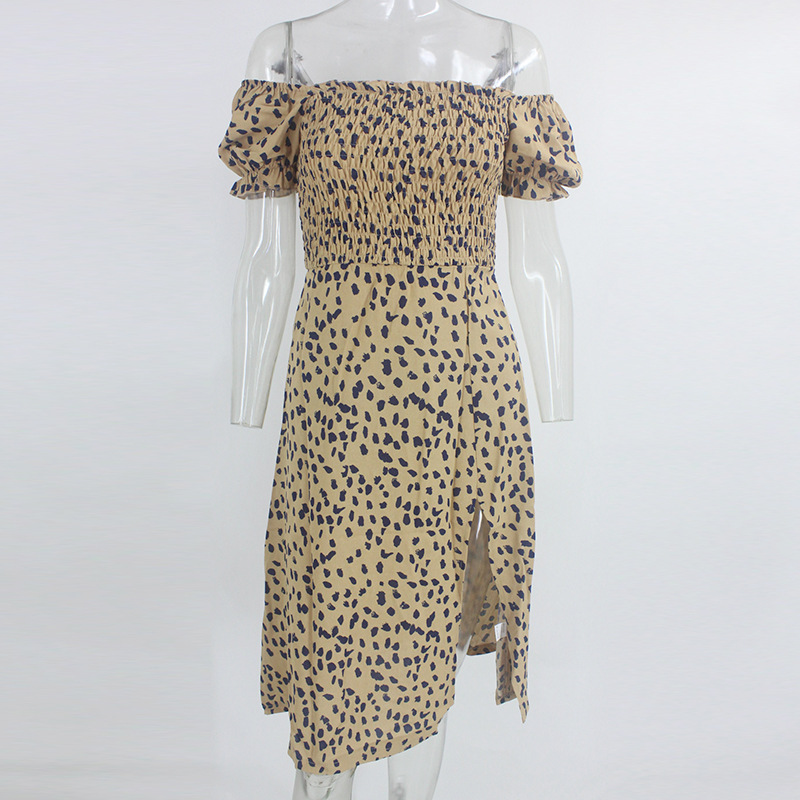 leopard print one-line neck open back dress NSYI10510