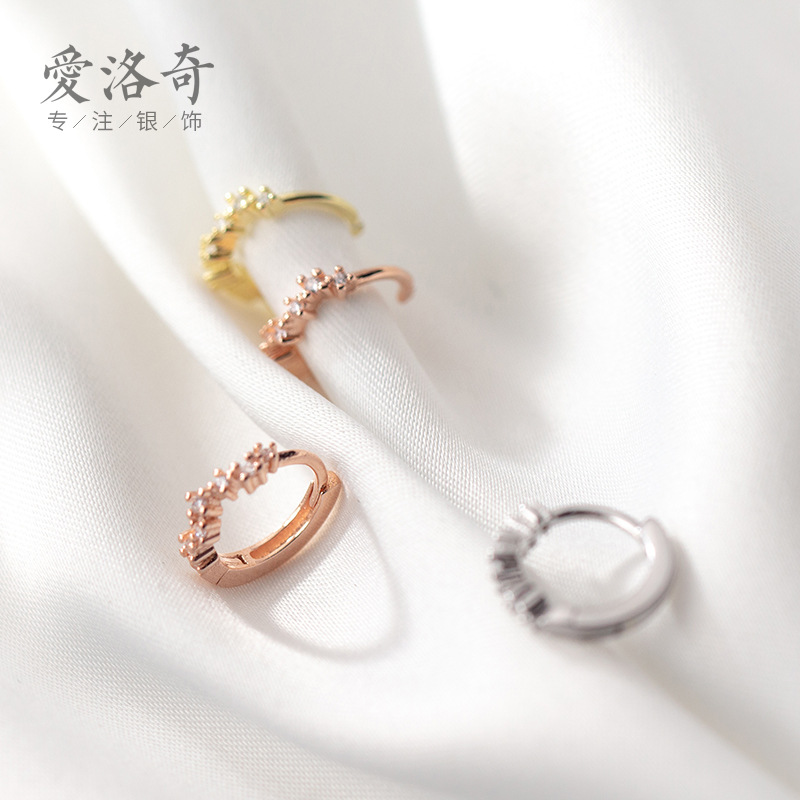 Eloch s925 botón de orejas de plata para mujeres coreanas simplista dulce corazón de onda de diamantes temperamento joyas de orejas G6689