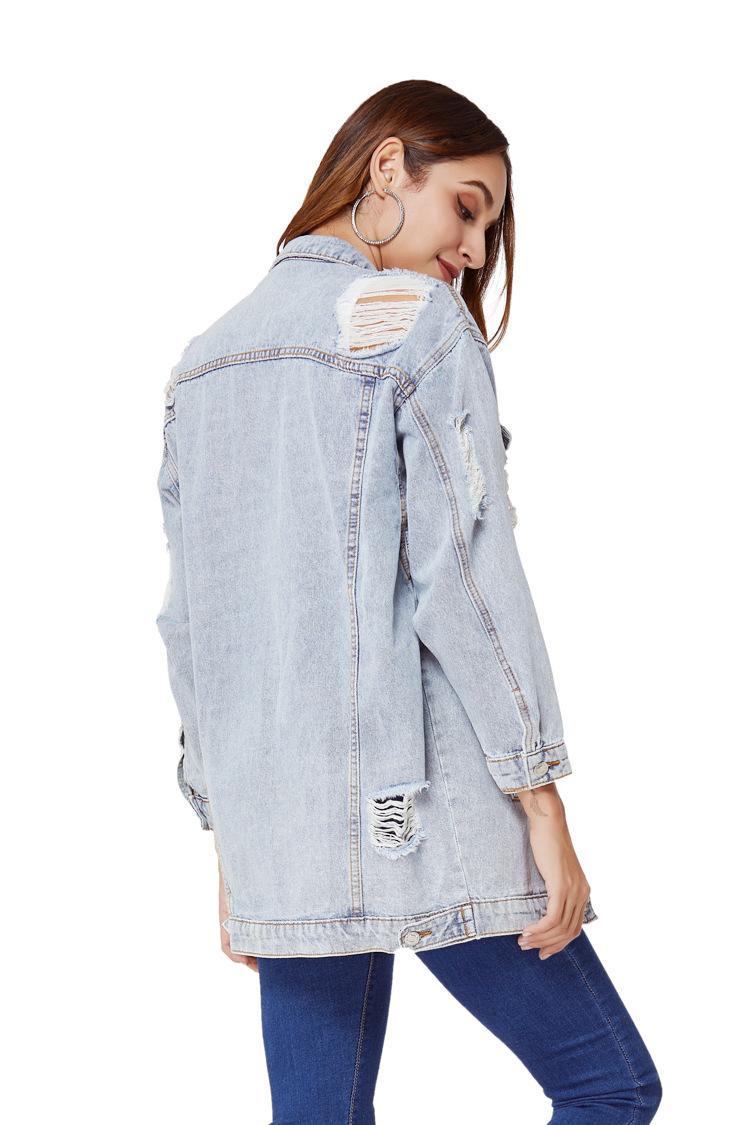 loose long ripped denim jacket  NSSY9455