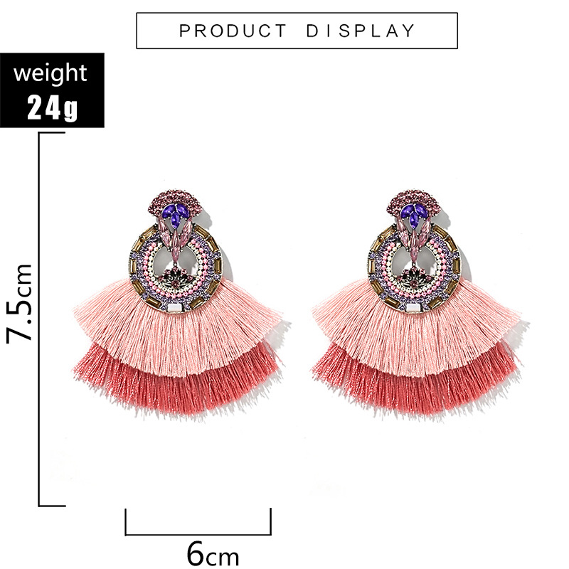 New Earrings Colorful Rhinestone Gems Wild Bohemian Fan-shaped Tassel Earrings Wholesale Nihaojewelry display picture 10