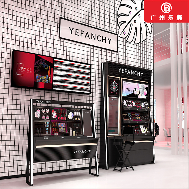 工厂制作韩式时尚零售店展柜日用品促销台木质烤漆化妆品柜彩妆柜