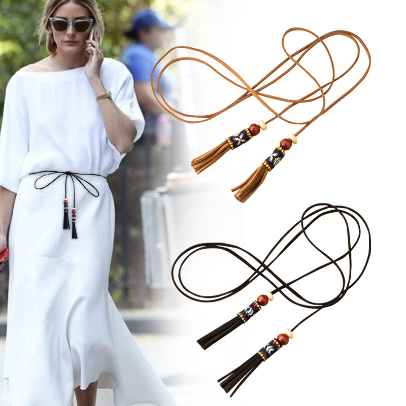 Simple Ethnic Style Women's Bohemian Single Loop Waist Rope Thin Decoration Dress All-match Waist Chain for Students