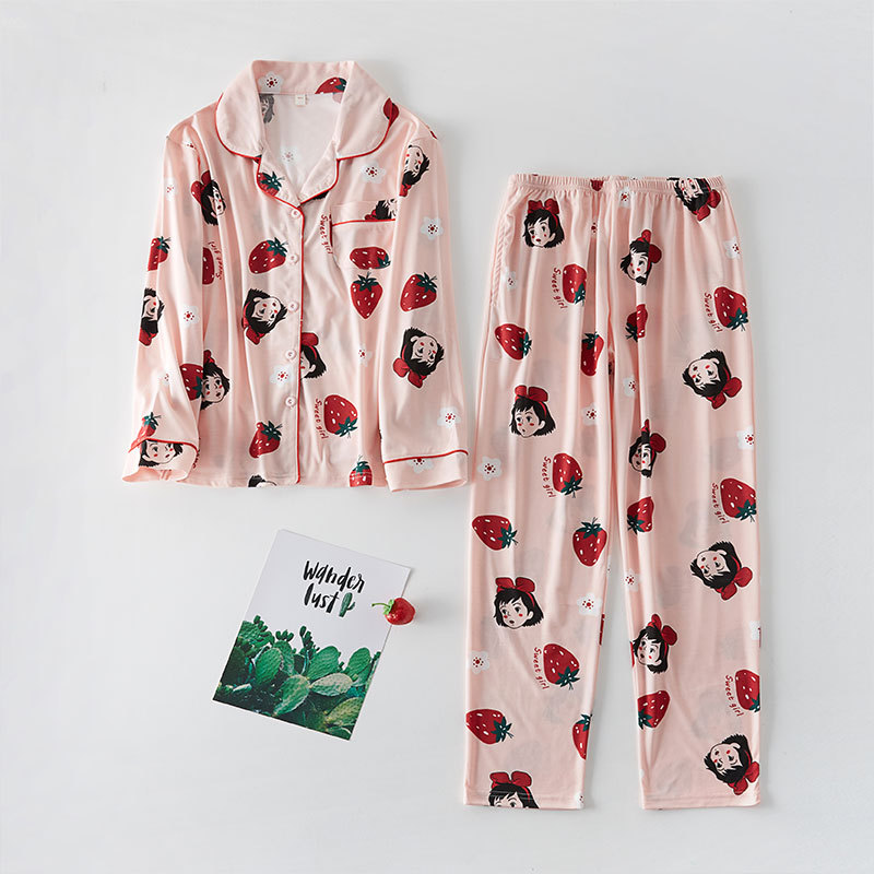 Pijamas de las mujeres de primavera y otoño 100% algodón de manga larga traje lindo Otoño e Invierno estilo coreano estudiante fresco desgaste del hogar de las mujeres