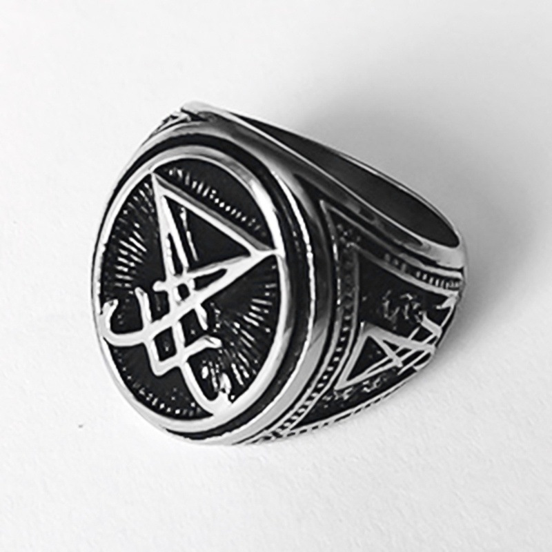 Gothic Satanic Biker Ring For Men, Occult Band Ring In Stainless Steel_voghion.com