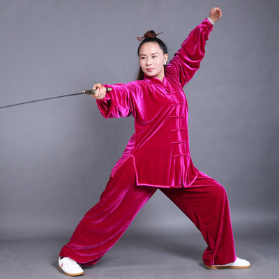Tai chi cloting for women kung fu uniforms tops and pants velvet thickened training clothes and women morning exercise martial arts performance clothes