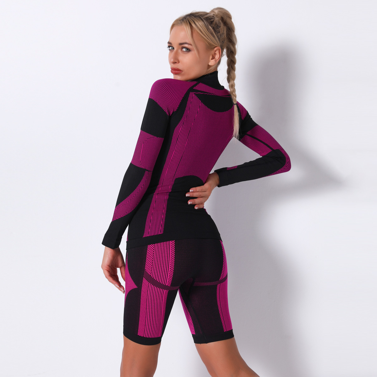seamless knitted striped sports yoga wear NSLX12878