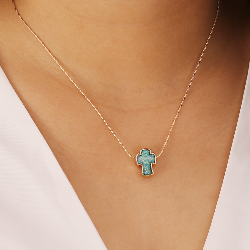 retro multicolor cross pendent alloy necklace