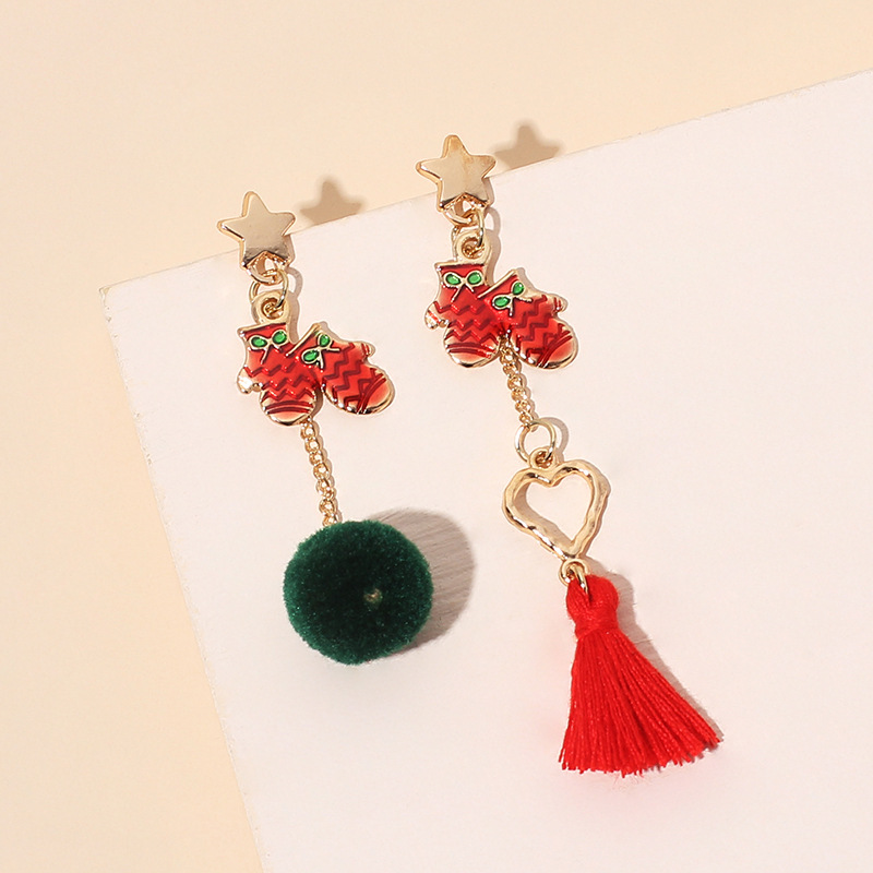 6g Weight Earrings Classification Wedding, Travel, Birthday, Festival Occasion Women'S Gender INS Style, Fashion Style Asymmetrical Plush Tassel Christmas Earrings 4