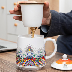 Chinese-style ceramic mug set of four in a gift box, tea water separation, national trend-style tea brewing cups, water cups as gifts