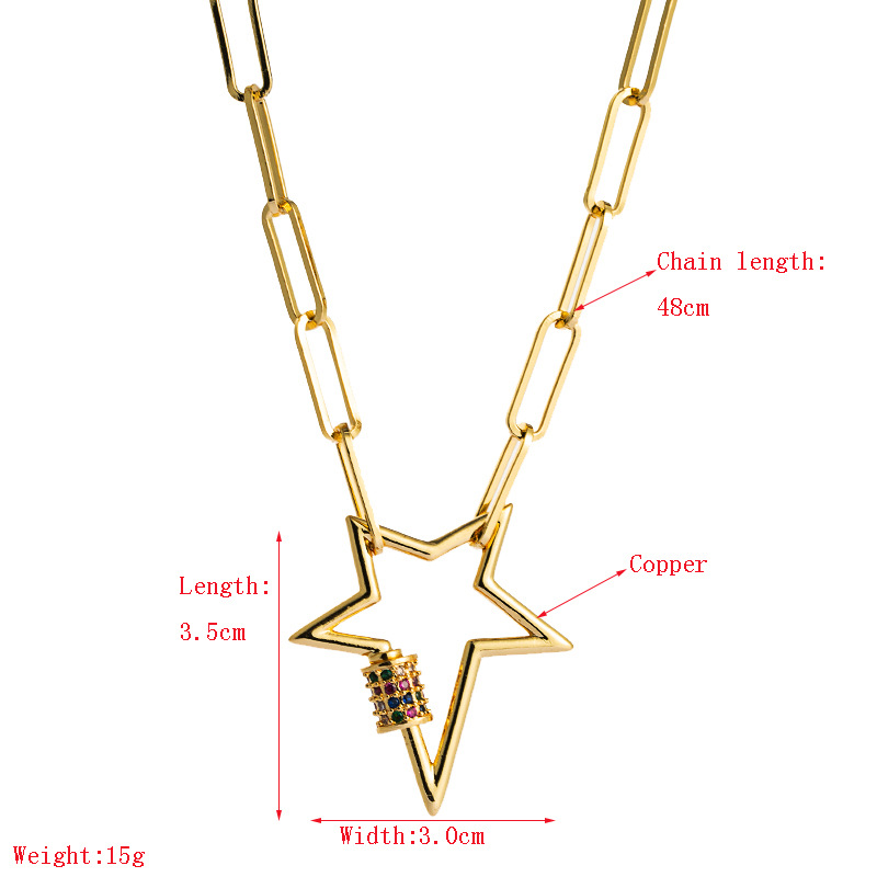 Fashion New  Hip-hop Punk Star Pendant Necklace Copper Inlaid Zircon Bagu Chain Color Necklace Nihaojewelry Wholesale display picture 1