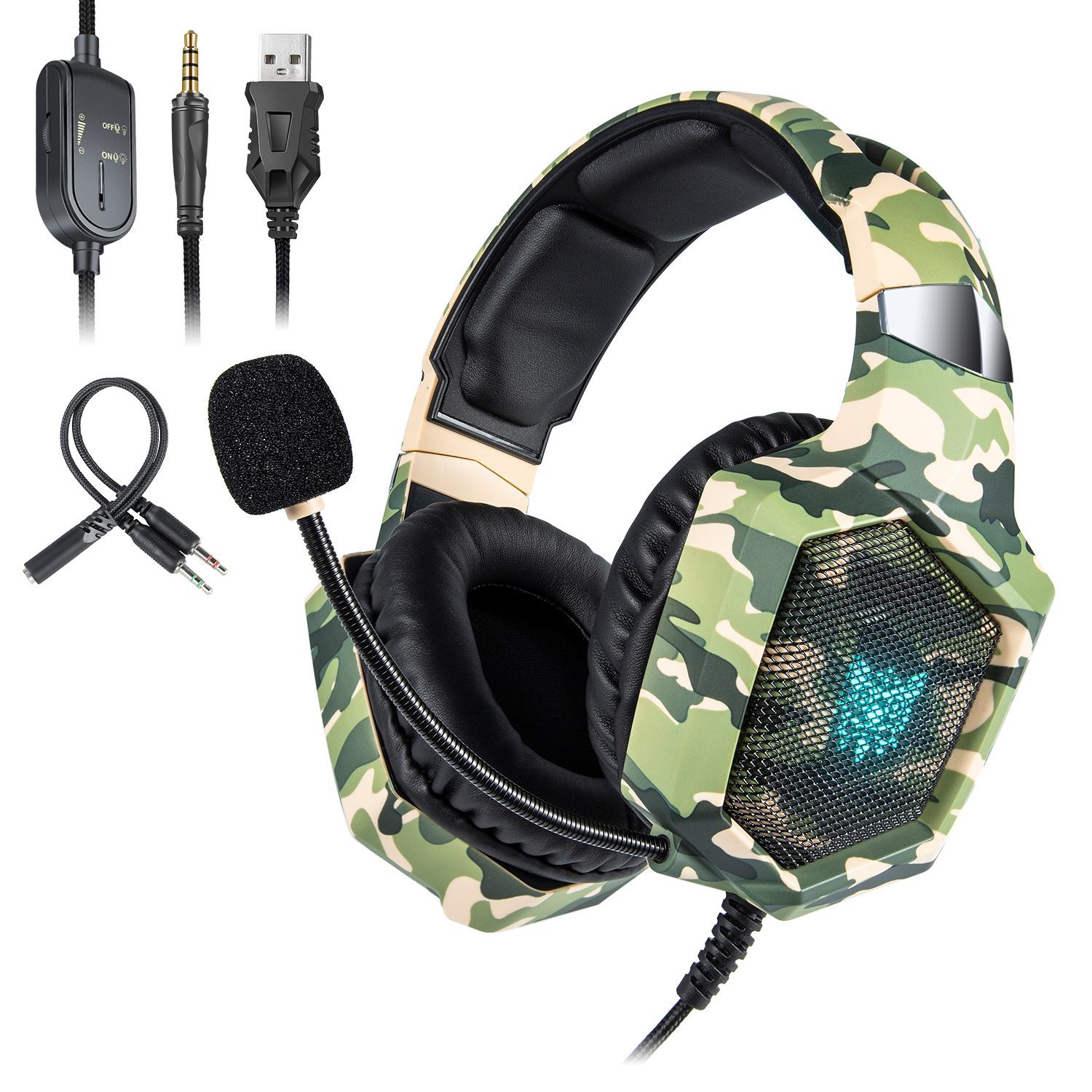 Cross-border ONIKUMA K8 fans color head-mounted computer games eat chicken wired headphones RGB luminous band Wheat