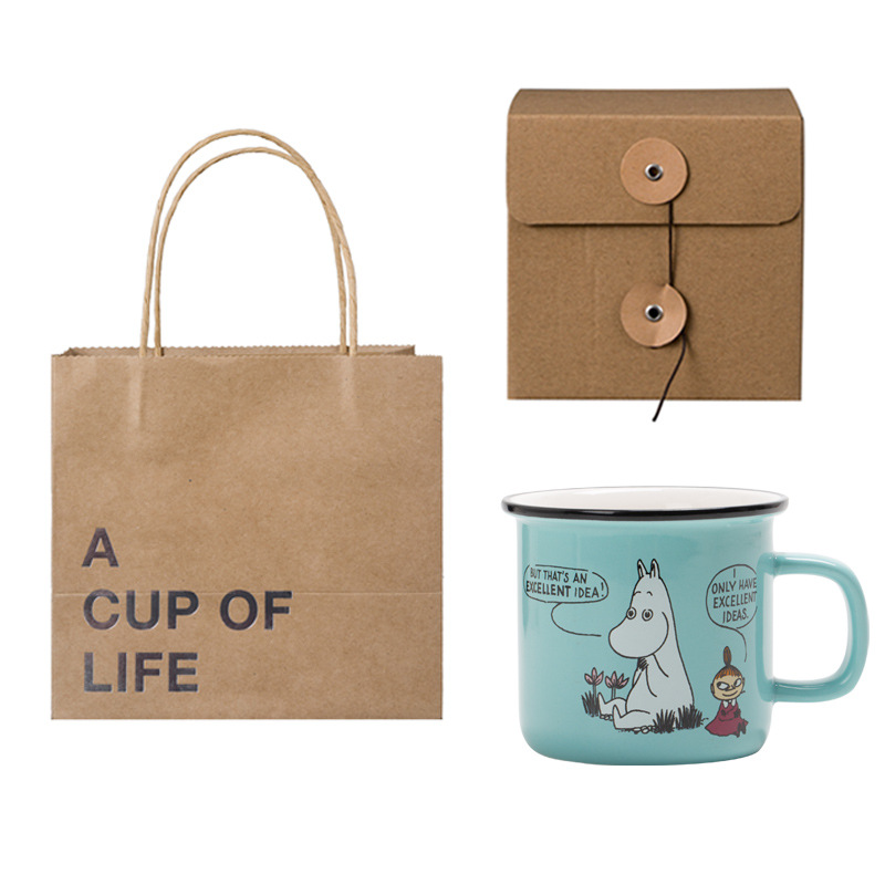 Nostalgia retro taza de esmalte imitación de dibujos animados taza de leche de cerámica marca taza de publicidad regalos de taza de agua logotipo