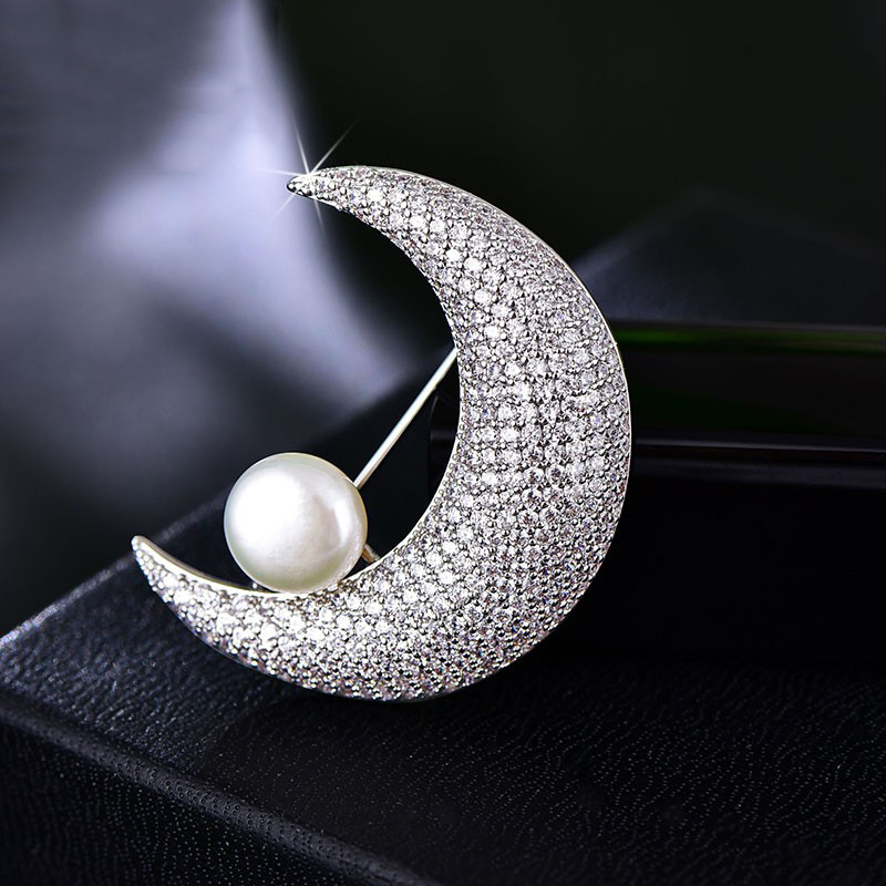 the republic of korea new pattern Full bore Moon Brooch Emptied Pearl Pin temperament Sternum grace Accessories Manufactor customized