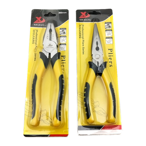 Tiger skin wire pliers 8-inch industrial grade crv heavy-duty multi-functional labor-saving vise needle nose pliers card packaging