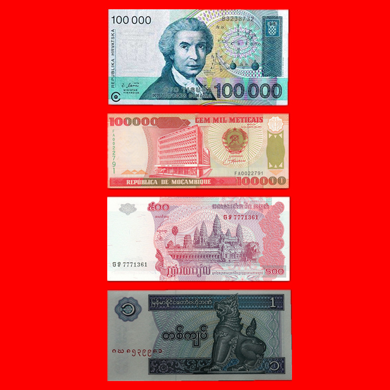 fidelity brand new Foreign currency Different face value Croatia, Mozambique Cambodia Myanmar Notes currency Collection