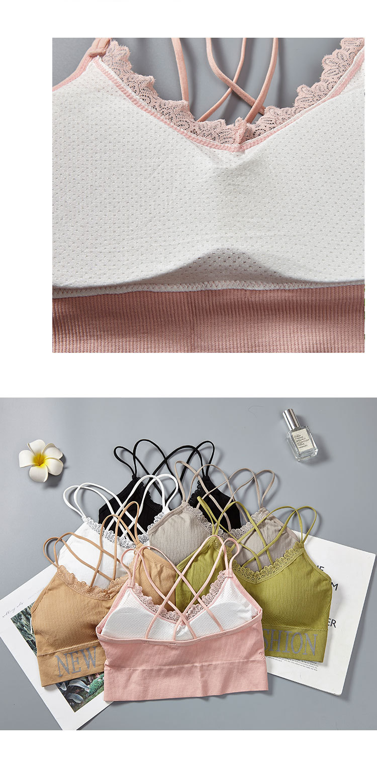 English letter lace thin shoulder strap beautiful back wrap chest breathable lining fabric worn outside yoga gathering strap chest cushion underwear for women detail image 14