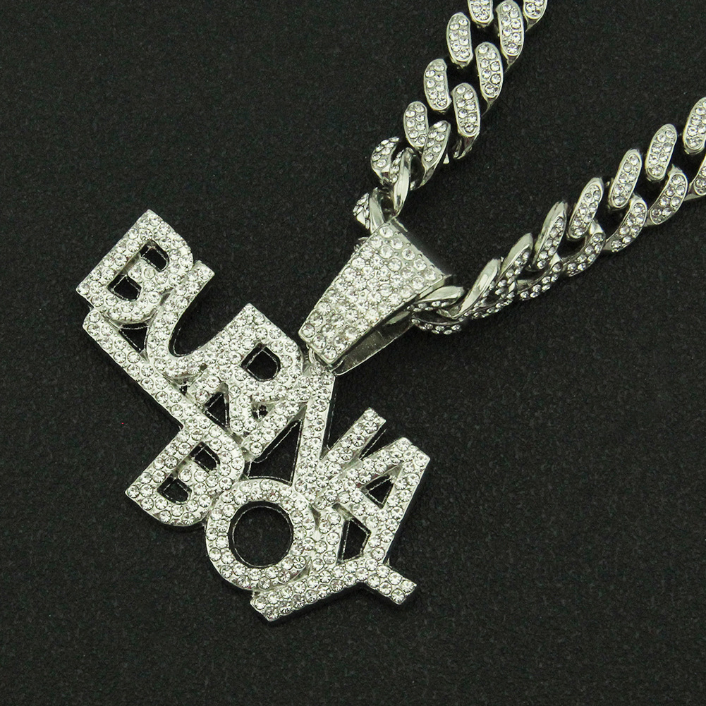 Fashion Full Of Diamond Stitching Letter Pendant Cuban Chain Necklace display picture 2
