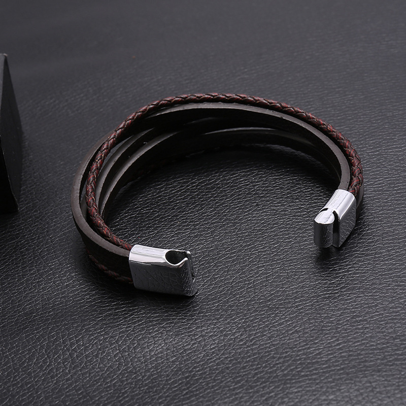 Hot-selling accessories multi-layer simple woven new magnet buckle menu0027s leather bracelet nihaoj