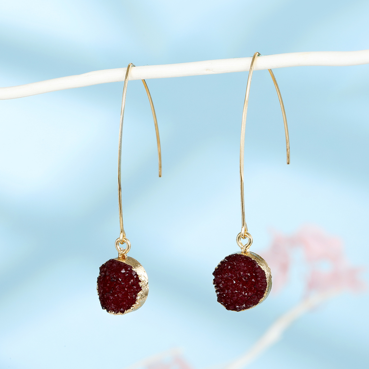 Jewelry Simple Earrings Imitation Natural Stone Earrings Round Small Crystal Bud Resin Earrings display picture 9