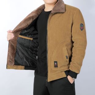 Corduroy cotton-padded coat men's winter thickened fleece-lined cotton-padded jacket cold-proof warm cotton-padded coat winter clothes middle-aged dad jacket