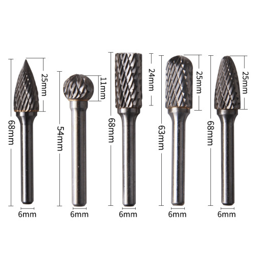 5-pack double-slot rotary file grinding head 6×10mm carbide tungsten steel grinding head rotary file milling cutter
