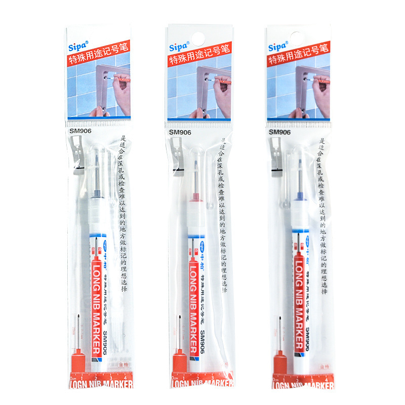 Zhongbai autorizó SM906 cabeza larga marcado pluma carpintería hardware baño negro agujero profundo 20mm multi-propósito marcado pluma