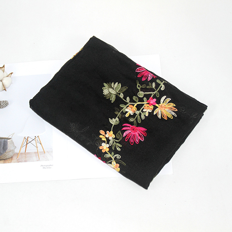 Bohemio bordado de algodón y lino de La Flor bufanda de las mujeres de Nepal viajes estilo étnico bordado bufanda chal