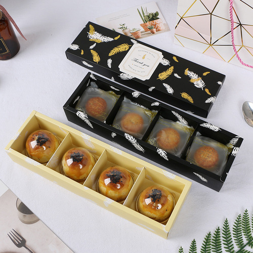 Long strip of 4/8 gilded feather Mid-Autumn snowskin mooncake packaging box gift box heaven and earth cover baked egg yolk cake box