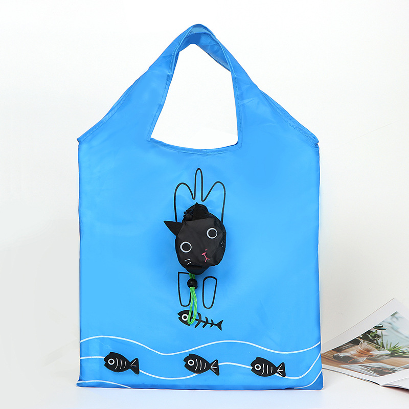 休闲简约黑猫购物袋可折叠环保涤纶环保袋家居用品现货厂家直供