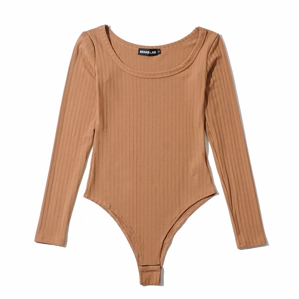 round neck long-sleeved solid color elastic bodysuit NSAC16690