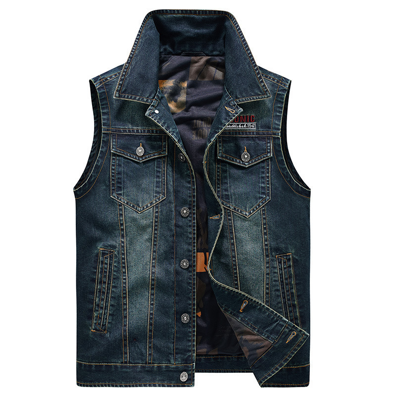 Primavera y otoño transfronterizo nuevos hombres al aire libre moda casual europea y americana Denim chaleco hombres más tamaño solapa chaleco