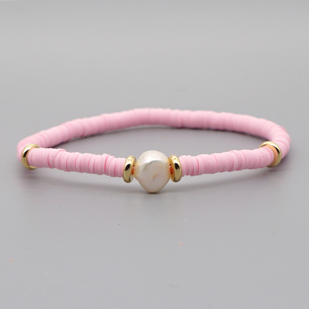 Fashion Bohemian Beach Style Natural Baroque Pearl Color Soft Ceramic Letter Bracelet For Women display picture 18